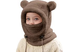 NaLatia Cagoule Unisexe Garcon Fille 3-10 Ans Bonnet Enfant Hiver Chaud Laine Fine Epais Ski Modo Mignon Protection d'oreilles Écharpe Chapeau Cape Bobs Ajustable