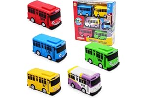 LGQHCE Bus Car Toys, 5 PCS Mini Coach Model Pull Back Cars Friction Bus Powered Race Toy Cars Vehicle Set for Kids Birthday Gift Party Favors