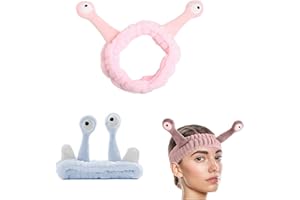 GYTFOG 2 Pieces Spa Headband Facial Makeup Head Band Microfiber Soft Coral Fleece Head Wraps Snail Cartoon Cute Hair Accessories Elastic Skincare Hair Band for Women Girls Washing Face Beauty(Pink,Blue)