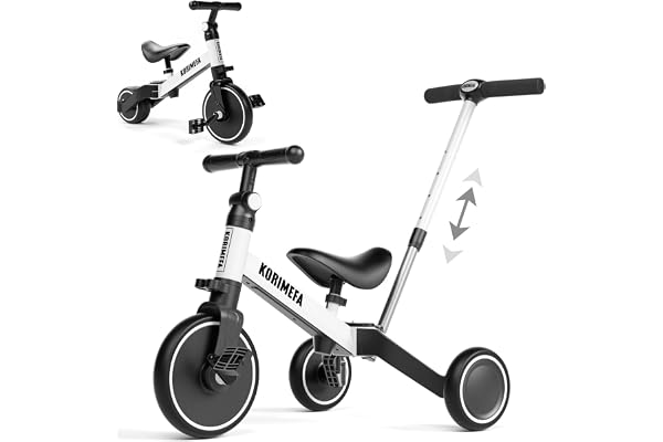 KORIMEFA Trike 4 en 1 pour Enfants avec Poignée de Poussée Parentale pour 1 à 3 Ans, Garçons, Filles, Tout-Petits, Tricycle, Vélo D'équilibre pour Bébé, Siège et Poignée Réglables