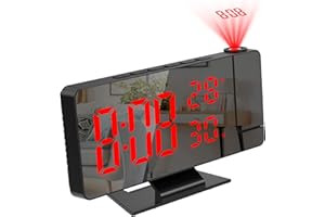 OQIMAX Projektionswecker, Wecker Digital mit Projektion 180°, Projektionsuhr mit Temperatur und Luftfeuchtigkeit, 7,8" Großes Spiegel-LED-Display, Digitaler Wecker mit 4 Helligkeiten, Snooze, 12/24H