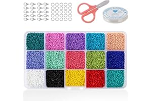 RUIYWEN 2mm Mini Cuentas de Colores 15000 Cuentas de Cristal para Collares de Joyería Pulseras de Bricolaje (15 Colores)