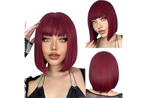 COLORFUL PANDA ColorfulPanda, Parrucche con capelli corti a caschetto rossi, da donna, con capelli sintetici lisci e setosi, con frangia, per costumi, feste, Halloween o uso quotidiano