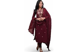 RANGMAHAL STORE RangMahal Damen Kurti aus reiner Baumwolle bestickt mit Hose & Malmal Dupatta Set