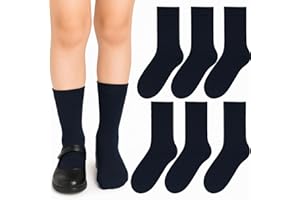lurensa Calcetines Escolares Azul Marino para Niños y Niñas | Pack de 6 Pares | Largos, Cómodos y Suaves | Uniforme Escolar | Algodón con Elastano