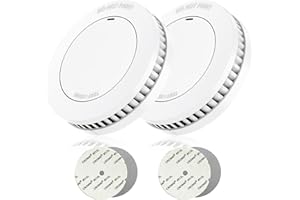 RUNIDUR Mini Detector De Humo Set Batería de 10 Años, Detector de Incendios sin Falsas Alarmas, Detector de Incendios Plano para Pegar sin Taladrar, Blanco, 2 Piezas