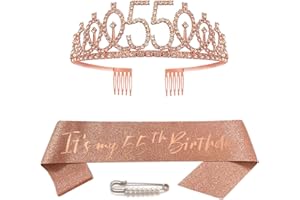 HUTURE 55. Geburtstag Schärpe Krone für Frauen Damen Roségold Kristall Queen Tiara Princess Crown 55th Birthday Schärpe Geburtstagskrone Birthday Party Accessoires 55. Geburtstagsdeko Geburtstagsgeschenk
