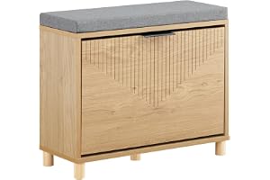 SoBuy Skobänk med sits, skohylla smal med lagringsutrymme – fällbart fack skoskåp – sittbänk med stoppning för hall, sovrum – 60 x 24 x 50 cm, upp till 118 kg, Sonoma-ek + grå, FSR199-N