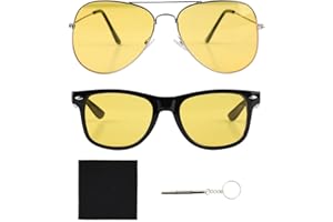 FOGCAYS 2 pcs Night Vision Driving Glasses Yellow Polarized Lenses High-Definition Night Vision UV400 Protective Anti Glare Sunglasses for Men & Women Cycling Jogging Walking Eye Protection
