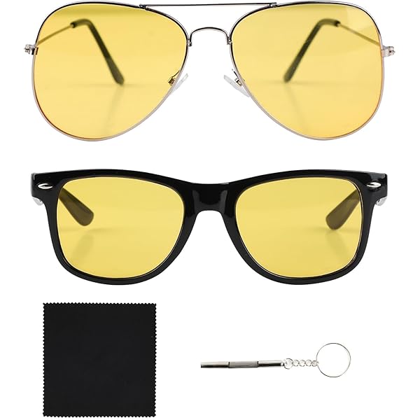 Pilot Night Vision Driving Glasses - Yellow Lens Anti-Glare With UV400 Protection