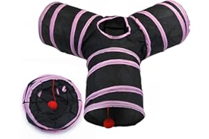VOLOGLE Tunnel per Gatti e Conigli, giocattoli per animali domestici, conigli, cani, Animali Domestici,Tunnel Gatto Adatto per Interni ed Esterni, Bunny tunnel, crinkle pieghevole (stile Y Rosa nero)