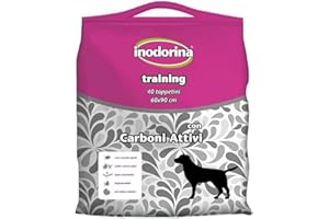 Inodorina Tappetini igienici per Cani (60x90 cm, 40 Pezzi) – Traversine con Carboni Attivi Super assorbenti in Pura cellulosa Vergine – con polimeri Odor Control e Sticker Antiscivolo