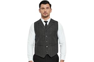 Aiqingch Mens Suit Vest Wool Tweed Tartan Classic V-Neck Plaid Business Formal Dress Waistcoat Regular Fit Vintage Sleeveless Jacket for Wedding Party Prom