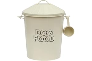 KATIX simpahome 30L Large Metal Vintage Retro Styled Dry Dog Food Storage Bin Container with Scoop - Antique Cream.