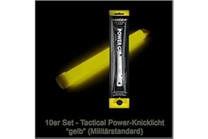 KNIXS 10er Set - Power-Knicklicht/Leuchtstab Tactical Light im Militär-Standard - gelb leuchtend (6" / 15cm) - einzeln verpackt - mindestens 12 Stunden Leuchtdauer