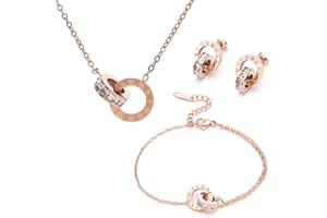 ARHZ set gioielli donna, collana, bracciale, orecchini, set in oro rosa