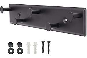 SYPEN Wall Coat Hooks with 5 Hooks, Wall Coat Rack, Metal Coat Rack, Wall Coat Rack with Screws, Hook Rack for Bedroom, Bathroom (Black)