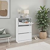 Adore Mobilya Flat Duo Geniş 3 Katlı, 18 - 20 &Ccedil;ift Ayakkabı/Terlik Kapasiteli, D&uuml;şer Kapak Mekanizmalı, Estetik 6 Raflı Ayakk