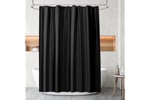 URAQT Shower Curtain Anti Mould, Waterproof PEVA Bath Curtains, Mildew Resistant Bathroom Shower Curtains with 12 Hooks, Plain Colors Bathtub Curtains for Bath Tub Shower Stall, 180 x 180 cm, Black