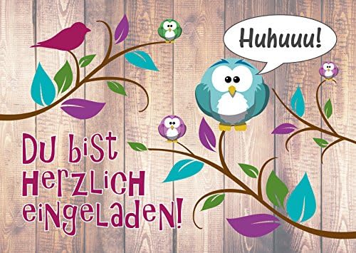 JamOnMedia 12 invitation cards with cute, funny owl and owl motif, children's birthday card set for birthday party.
