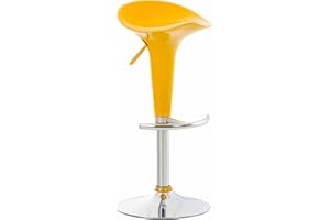 ‎CLP CLP Saddle Bar Stool with Rotating Plastic Seat and Footrest, Height-Adjustable Stool with Metal Frame in Chrome Look, Colour: Yellow