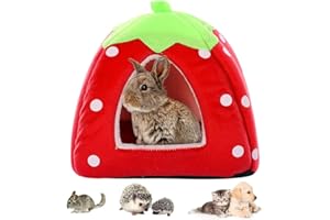CYQACLSF lit Lapin,Nid de Chat détachable Peut être lavé Maison Cochon d'Inde Joli Style Fraise nid de Lapin,lit pour Animaux avec antidérapant, Respirant, évite l'humidité Lit Animal Mignon Niche Lapin
