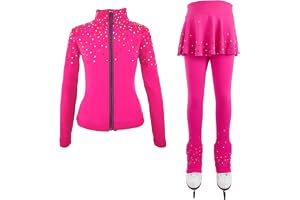LIUHUO Konståkning skridskoåkning träningsbyxor jackor flickor kvinnor fleece glänsande färgad diamant flicka bekväm varm träningsoverall