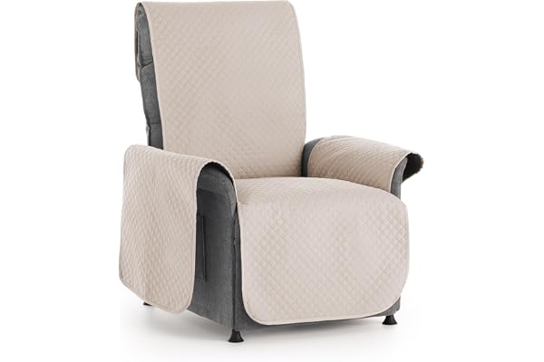 Textilhome - ADELE Fåtöljöverdrag / 1-sits sofföverdrag, VÄNDBAR vadderad soffskydd. Beige färg