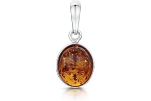 Amberta Klasyczny owalny wisiorek ze srebra wysokiej próby 925 z bursztynem bałtyckim, Srebro szterlingowe Żywica Srebro Metal, Bursztyn