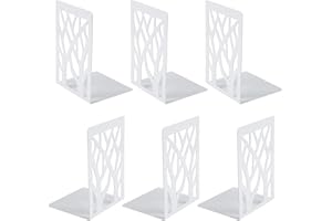 Book Ends, MSDADA Desk Bookends Heavy Duty, Book Ends Holder for Shelves, Metal Bookends for Office&School, Book Shelf Holder Home Decorative, Bookend Supports, Book Stoppers, White(3 Pairs)