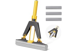 Myiosus Balai Eponge, Balai éponge Magique Absorbant avec Essoreuse Intégrée, Serpillière éponge avec 3 Réutilisables PVA éponge Head, Balai Serpillere pour Nettoyage de Sols