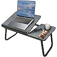 SKY-TOUCH Foldable Laptop Desk for Bed Couch, Adjustable Height Tilt Portable Laptop Stand for Desk, Small Lap Desk, Non-slip Table for Computer and Writing, PC Tray Table with Cup Holder for Sofa