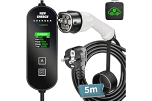 LCLCTEK EV Chargeur Voiture Electrique Type 2,5-M Cable Recharge EV Voiture Electrique Rapide,3.6 KW EV Chargeur EV véhicule Electrique,Ecran Numérique 8/10/13/16A Courant Commutable, EU IEC 62196-2 (Blanc)