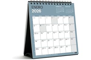 Miquelrius - Calendario 2026 de sobremesa Chromat, Organizador anual 140 x 150 mm, Espacio para anotar, Encuadernación espiral doble, 9 colores interiores, Planificador 12 meses, Español