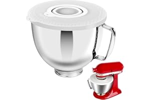 PQPO 5 Quart Edelstahl Mixerschüssel Set, kompatibel mit Kitchen Aid 4,5-5 Quart Tilt Head Standmixern (5-Quart-Schüssel＋Weißer Deckel）