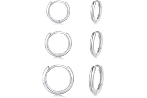 CERSLIMO Hoop Earrings Silver 925, Hoop Earrings Silver Gold Rose Gold Black Set Women Men Small Hoop Earrings Set Delicate Cartilage Tragus Helix Sleeping Earrings 8 mm 10 mm 12 mm