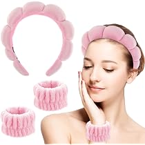 Chanaco Spa Stirnband Für Damen & Mädchen – Rosa, Wasserabsorbierend, Mit Schleife, 2 Stirnbänder + 4 Armbänder
