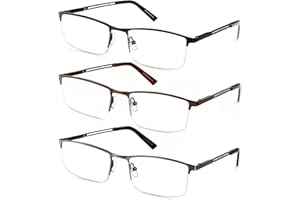 OENEYE 3-Pack Gafas de Lectura Metal para Hombre,Gafas de Presbicia Anti Luz Azul/UV,con Bloqueo de Luz Azul,con Cómodas Bisagras de Resorte, Metal Ligeras Comodas para Lee