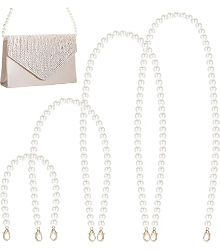 WANYI 120 cm zakketting, goud, telefoonketting, parels, ketting voor tas, schouderriem, leer, verstelbare metalen ketting met opgestikte parels voor dames, crossbody tas, reserveaccessoires (wit