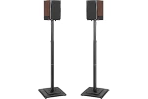 OUUTMEE Soportes de altavoz de altura ajustable 1 par, soporte de pie con bandeja ajustable para altavoces universales de satélite y estantería, soporte de pie para altavoces de estantería de hasta 5