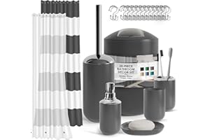 Clara Clark Bathroom Set - Black Bathroom Accessories Set, 20PC Bathroom Accessory Set, Shower Curtain Set with Liner, Toothbrush Holder, Soap Dispenser, Soap Dish, Toilet Brush Holder, and Trash Can