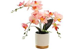 GENERIC Orquídea Artificial Naranja de Tres Puntas en Maceta Dorada Flor Decorativa Phalaenopsis Amarilla Flor Mariposa Blanca de Imitación (Rosa)
