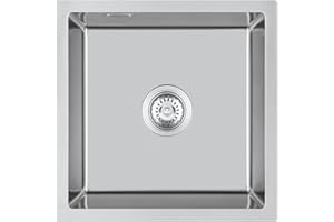 KEOKBON 45 x 45cm Nano-Silber Spülbecken Edelstahl, Spüle Küche 1 Becken ab 40er Schrank, Edelstahl Küchenspülen, Aufsatzmontage mit Überlaufloch, 2 Befestigungslöcher