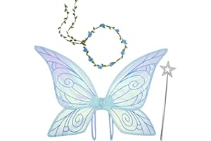 MEISO Ali Fata per Adulti e Bambini, 3 Pezzi con Bacchetta Magica, delle Fate, Cerchietto da Fata, Ali di Farfalla per Feste di Compleanno Carnevale Cosplay Halloween, Costumi per Ragazze