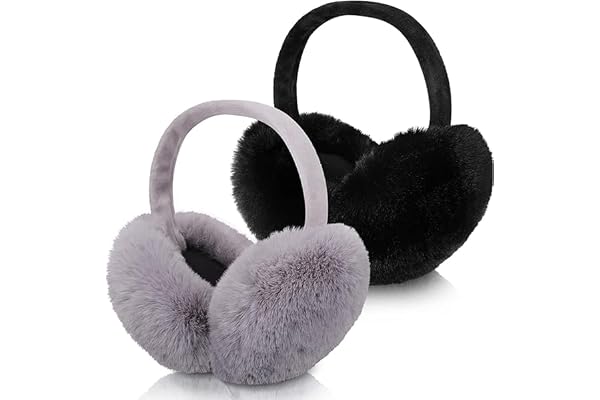 CHENKEE Varma öronmuffs, 2 stycken öronskydd för kvinnor vinter plysch öronvärmare vikbara plysch öronskydd fuskpäls varma öronskydd för kvinnor män, Svart, grå, 20*20cm