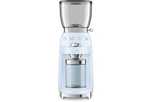 ‎SMEG SMEG, Kaffeemühle CGF01PBEU, konisches Edelstahlmahlwerk, 30 Mahlgrad Einstellungen, 350 g Kaffeebohnenbehälter, Premium Aluminium-Druckgussgehäuse, 150W, Blau