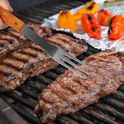 SunJas 18-teilig Grill-set, Grillbesteck-Set, outdoor grill, BBQ Grill, barbecue set, Gabel, Speiße, Bürste, Pinsel, Zange, Spachtel, Leicht zu tragen, Leicht zu reinigen, mit einem robusten schwarzen Koffer, hochwertiges Material, Ungiftige Farbe - 6