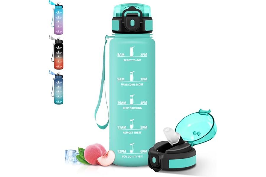 Grsta 1 Litre Water Bottle with Straw, Leak Proof Gym Water Bottle, Motivational Bottle, Water Bottles with Time Indicator for Cycling, Fitness, Camping