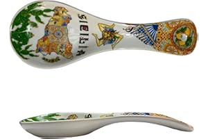 GMM POGGIA MESTOLO SICILIA TRINACRIA CERAMICA, PORTA CUCCHIAIO, ACCESSORIO DA CUCINA, UTENSILE DA CUCINA MULTIUSO, CON STAMPA MAIOLICHE CM25