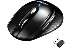 LeadsaiL Mouse Wireless, Mouse Senza Fili Ergonomico, 2,4 GHz USB Mouse Silenzioso, 1600 DPI, 5 Pulsanti per Windows, macOS, ChromeOS, Compatibile PC, Mac, Laptop - Nero